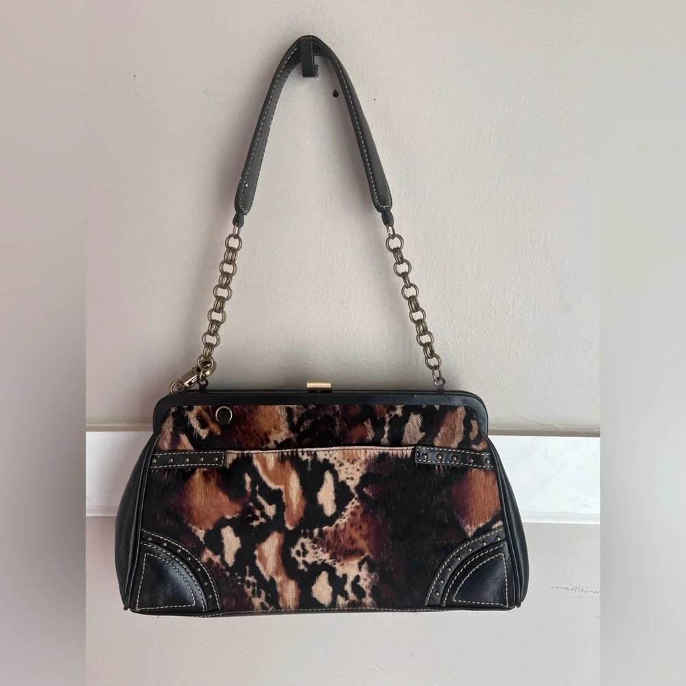 Kate Landry Leopard Print Clutch with Black Details